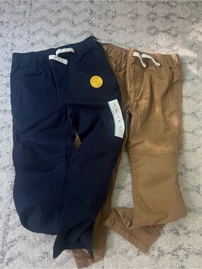 Two Pairs Boys Cat & Jack Pull-On Stretchy Pants Navy Blue Khaki Play Dress Pant